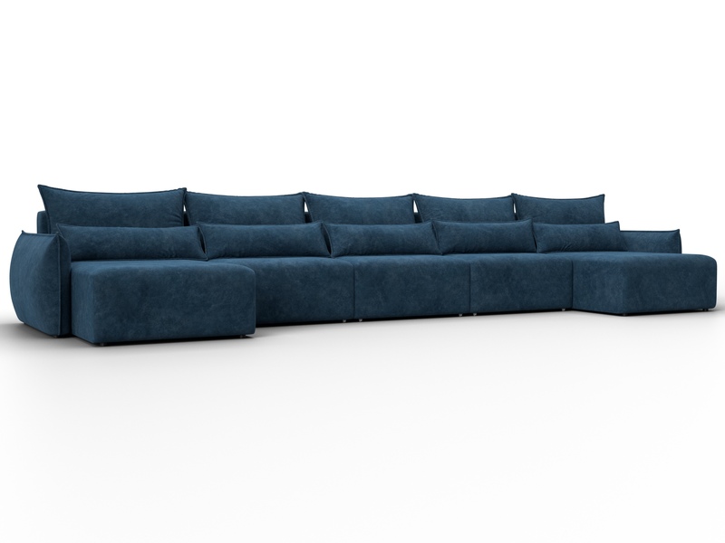 Диван П-образный Лига-051 НПБ МегаЛонг, Велюр, BRUT 11 синий