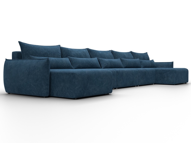 Диван П-образный Лига-051 НПБ МегаЛонг, Велюр, BRUT 11 синий