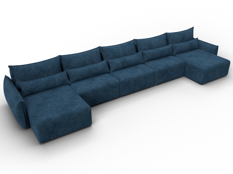 Диван П-образный Лига-051 НПБ МегаЛонг, Велюр, BRUT 11 синий