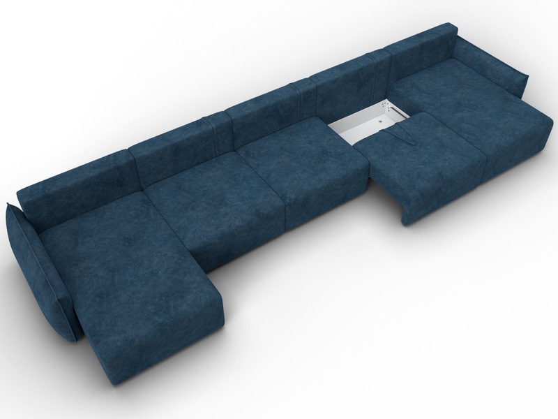 Диван П-образный Лига-051 НПБ МегаЛонг, Велюр, BRUT 11 синий