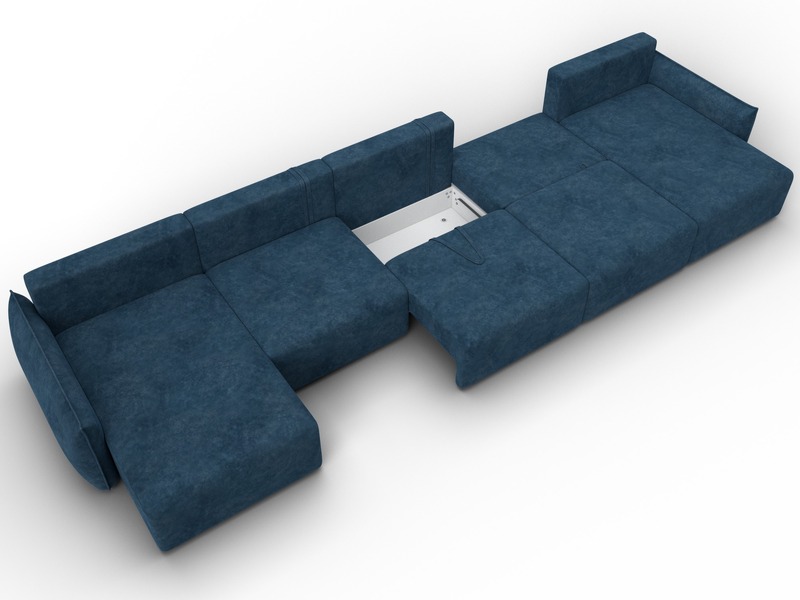 Диван П-образный Лига-051 НПБ МегаЛонг, Велюр, BRUT 11 синий