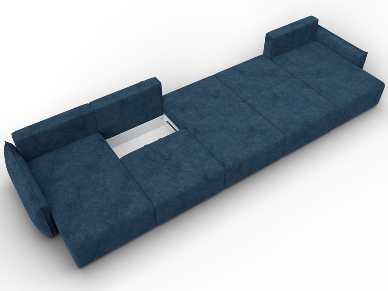 Диван П-образный Лига-051 НПБ МегаЛонг, Велюр, BRUT 11 синий