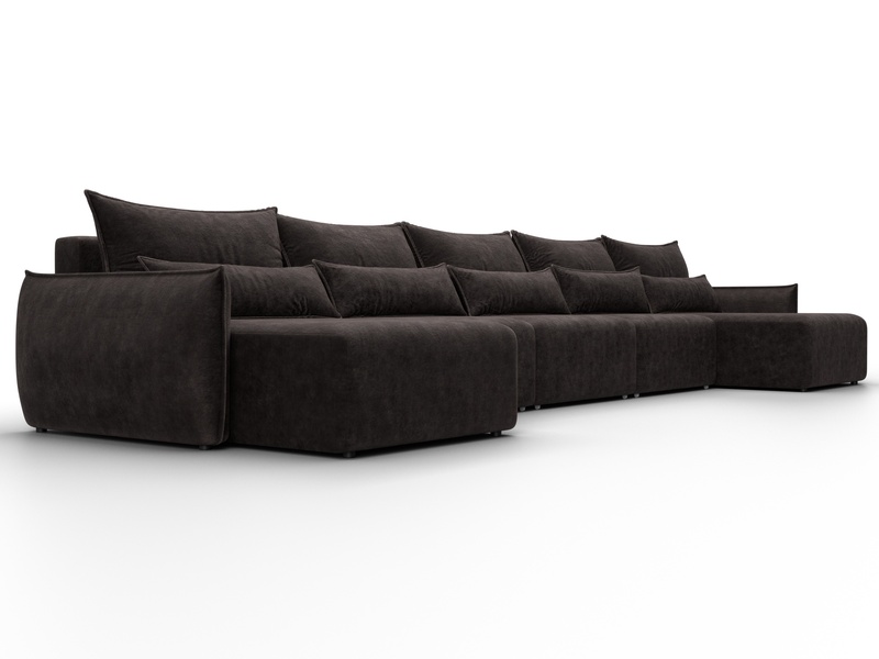Диван П-образный Лига-051 НПБ МегаЛонг, Велюр, BRUT 17 коричневый