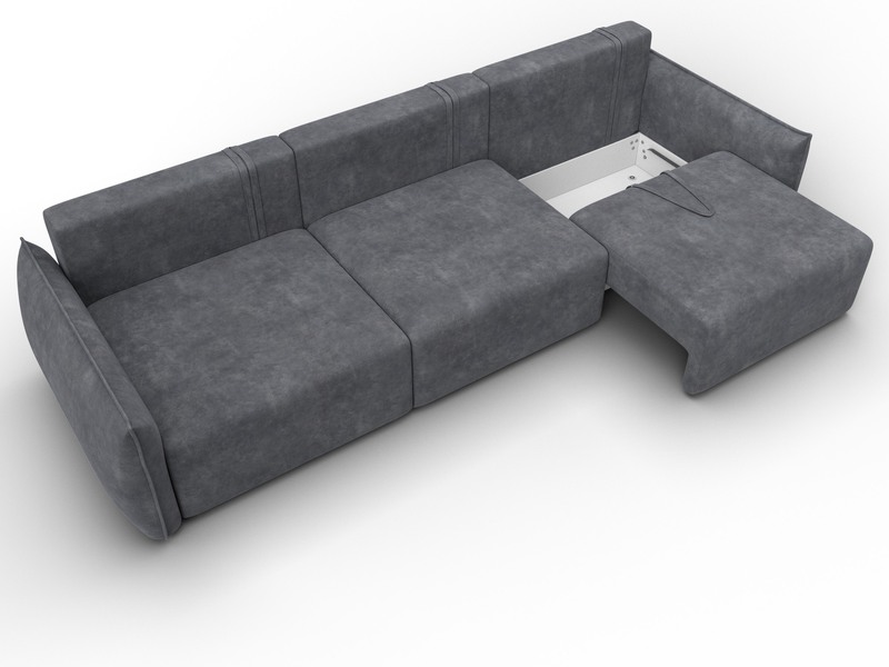 Диван прямой Лига-051 НПБ Лонг, Велюр, BRUT 16 темно-серый