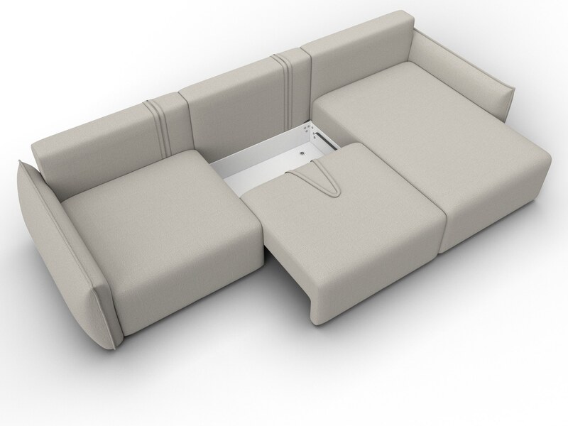 Диван угловой Лига-051 НПБ Лонг угол универсальный, Рогожка, Амур 02 бежевый