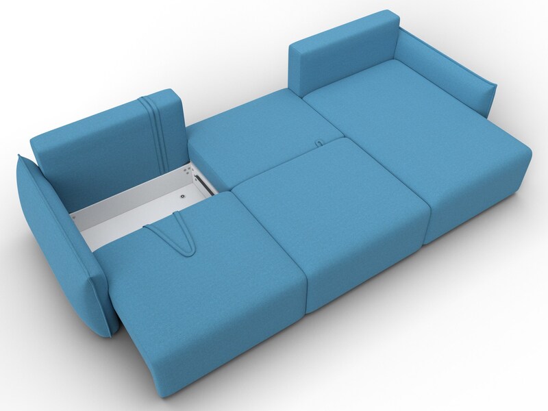 Диван угловой Лига-051 НПБ Лонг угол универсальный, Рогожка, Амур 10 голубой