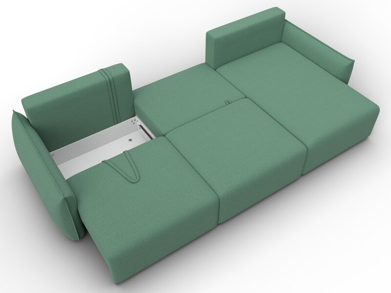 Диван угловой Лига-051 НПБ Лонг угол универсальный, Рогожка, Амур 11 зеленый
