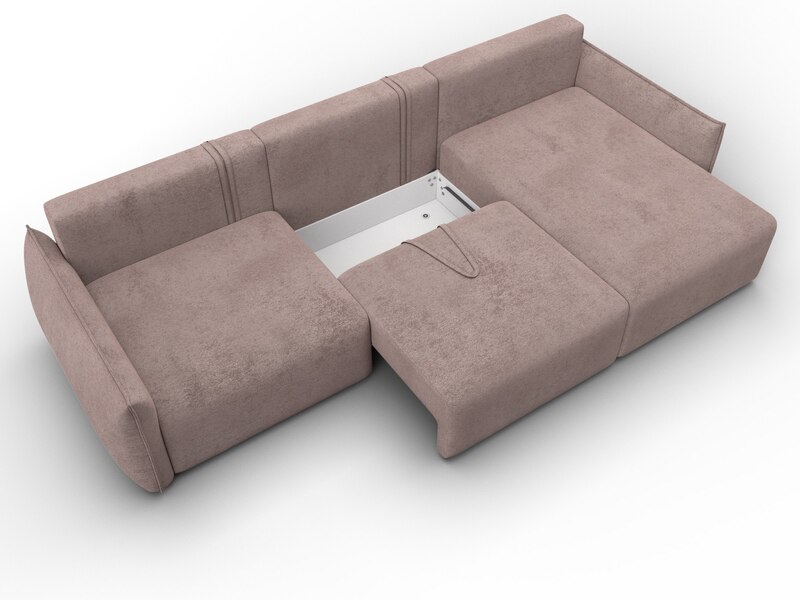 Диван угловой Лига-051 НПБ Лонг угол универсальный, Велюр, TOWER 05 бежевый