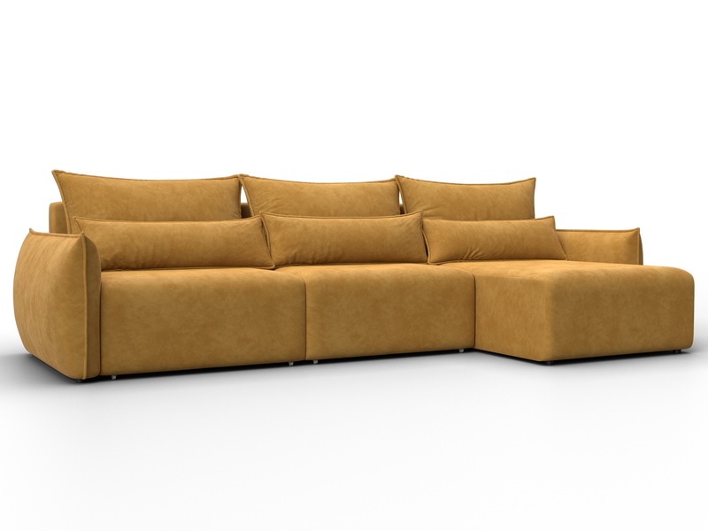 Диван угловой Лига-051 НПБ Лонг угол универсальный, Велюр, BRUT 10 желтый