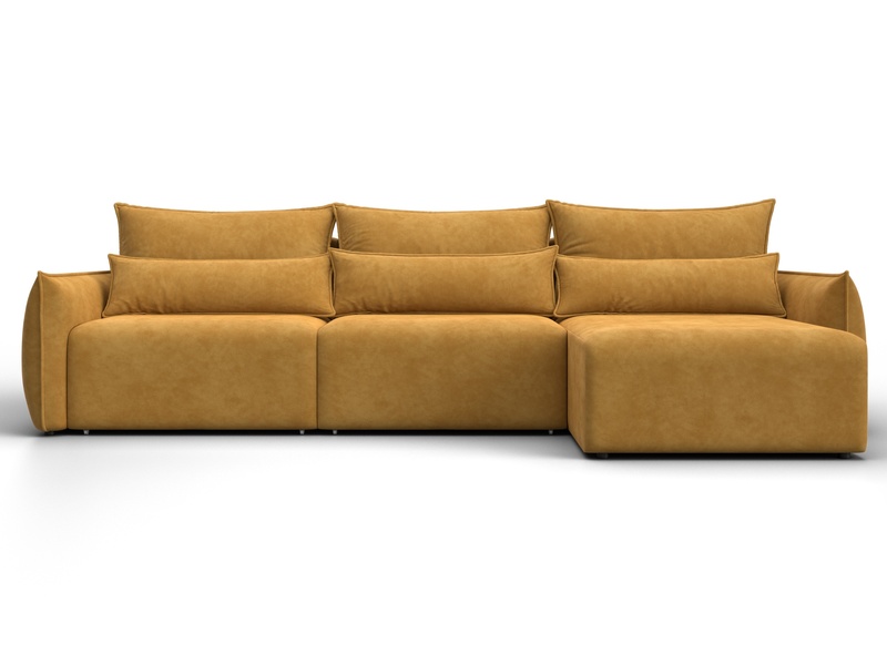 Диван угловой Лига-051 НПБ Лонг угол универсальный, Велюр, BRUT 10 желтый