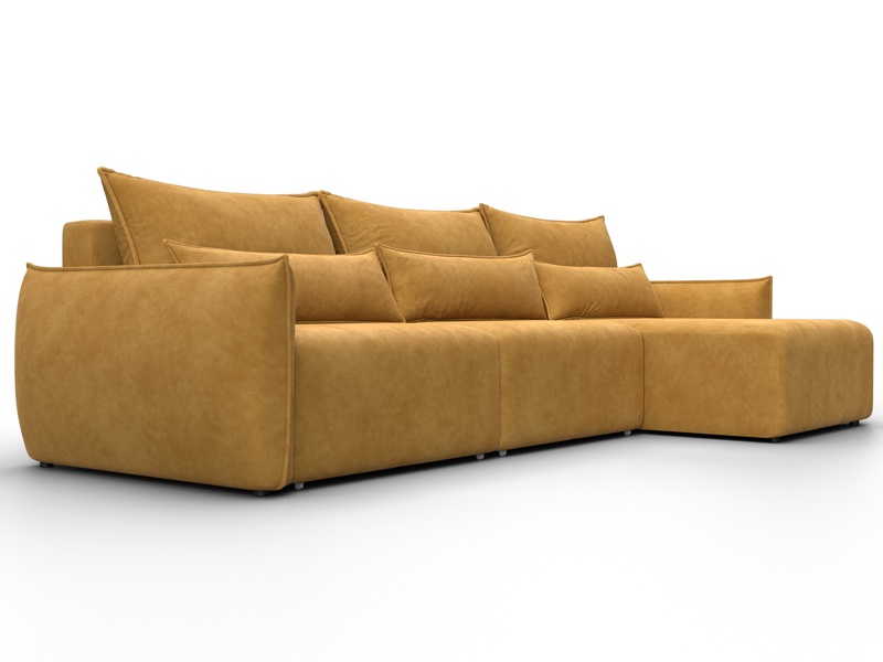 Диван угловой Лига-051 НПБ Лонг угол универсальный, Велюр, BRUT 10 желтый