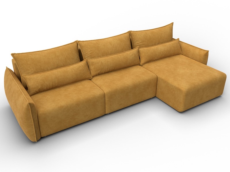 Диван угловой Лига-051 НПБ Лонг угол универсальный, Велюр, BRUT 10 желтый