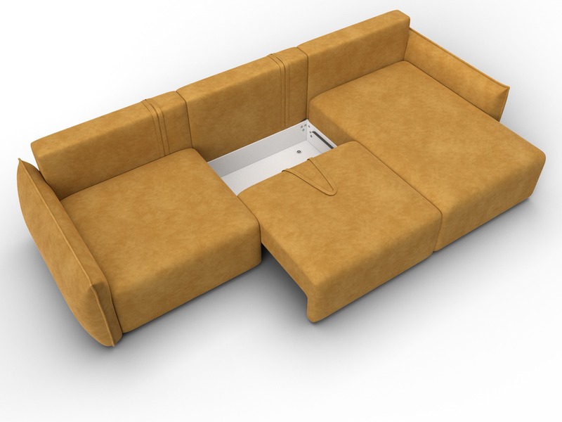 Диван угловой Лига-051 НПБ Лонг угол универсальный, Велюр, BRUT 10 желтый