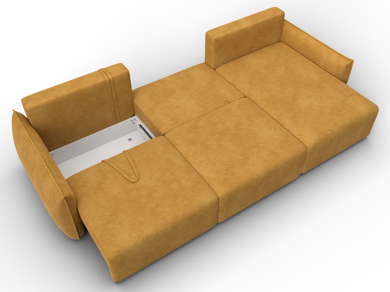 Диван угловой Лига-051 НПБ Лонг угол универсальный, Велюр, BRUT 10 желтый
