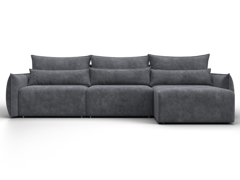 Диван угловой Лига-051 НПБ Лонг угол универсальный, Велюр, BRUT 16 темно-серый