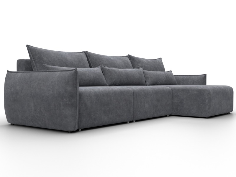 Диван угловой Лига-051 НПБ Лонг угол универсальный, Велюр, BRUT 16 темно-серый