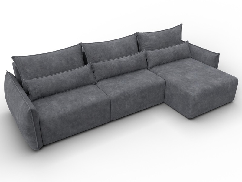 Диван угловой Лига-051 НПБ Лонг угол универсальный, Велюр, BRUT 16 темно-серый