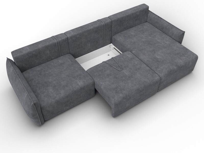 Диван угловой Лига-051 НПБ Лонг угол универсальный, Велюр, BRUT 16 темно-серый