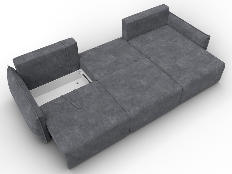 Диван угловой Лига-051 НПБ Лонг угол универсальный, Велюр, BRUT 16 темно-серый