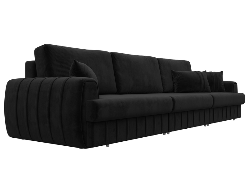Диван прямой Лига-057 НПБ Лонг, Велюр, SEVEN 35 черный