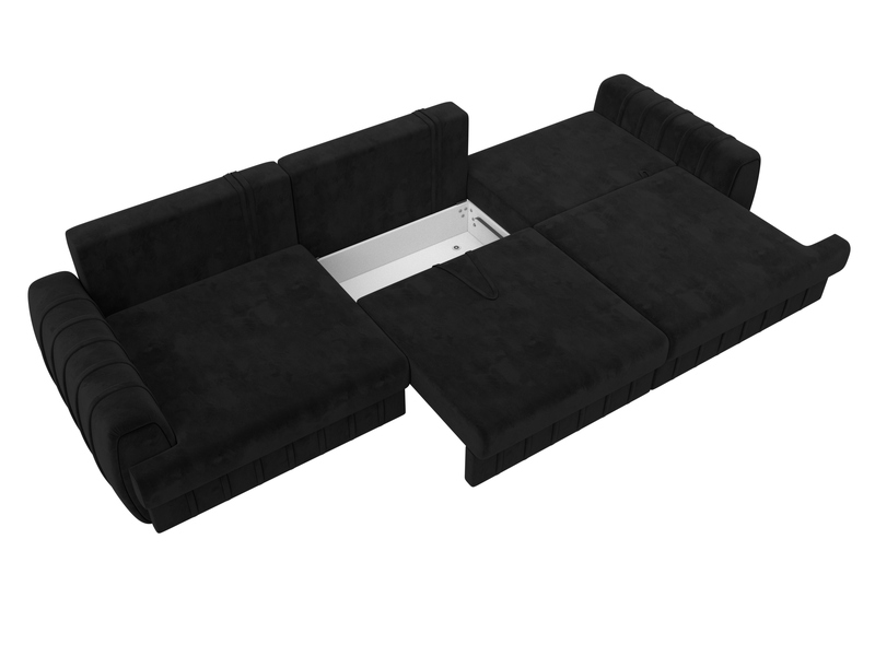 Диван прямой Лига-057 НПБ Лонг, Велюр, SEVEN 35 черный