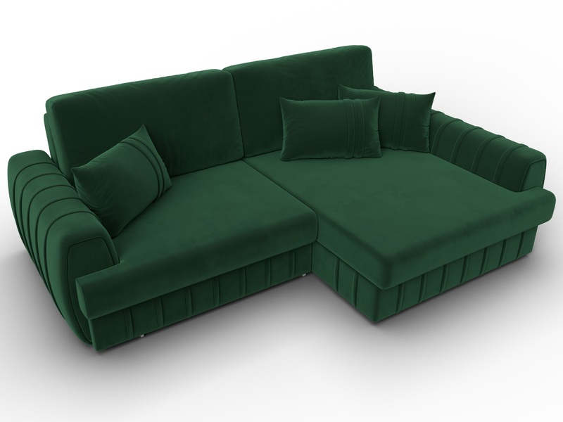 Диван угловой Лига-057 НПБ угол правый, Велюр, SEVEN 626 зеленый