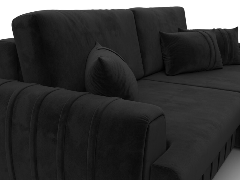 Диван угловой Лига-057 НПБ угол правый, Велюр, SEVEN 35 черный