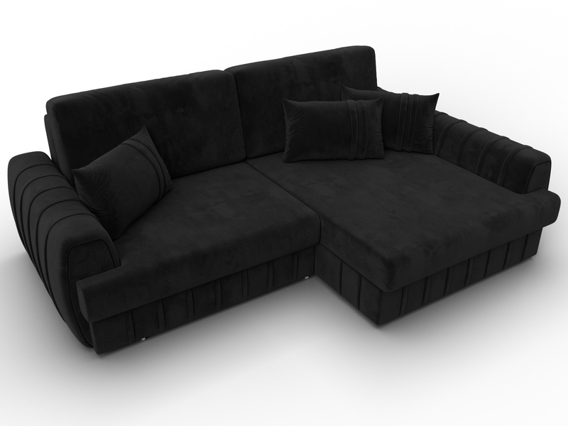 Диван угловой Лига-057 НПБ угол правый, Велюр, SEVEN 35 черный