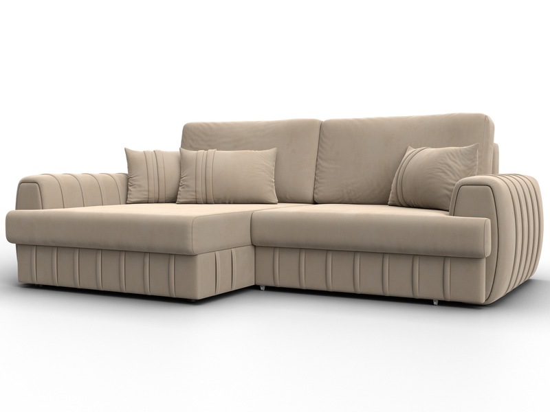 Диван угловой Лига-057 НПБ угол левый, Велюр, SEVEN 729 бежевый