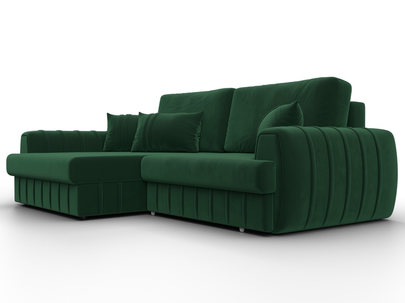 Диван угловой Лига-057 НПБ угол левый, Велюр, SEVEN 626 зеленый