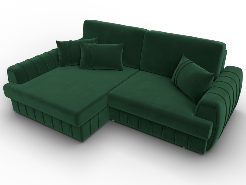 Диван угловой Лига-057 НПБ угол левый, Велюр, SEVEN 626 зеленый