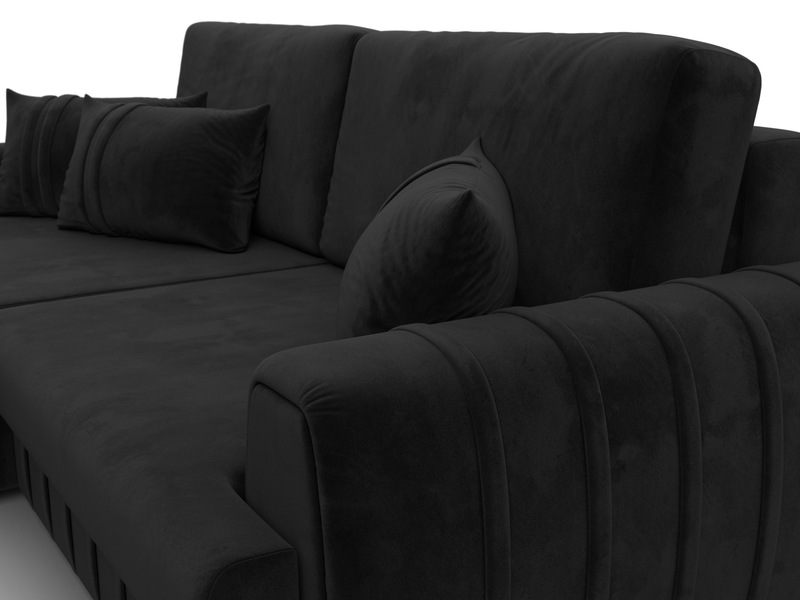 Диван угловой Лига-057 НПБ угол левый, Велюр, SEVEN 35 черный