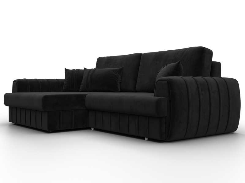 Диван угловой Лига-057 НПБ угол левый, Велюр, SEVEN 35 черный