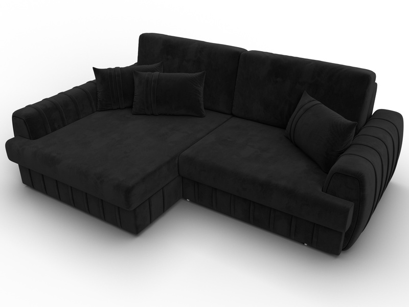 Диван угловой Лига-057 НПБ угол левый, Велюр, SEVEN 35 черный