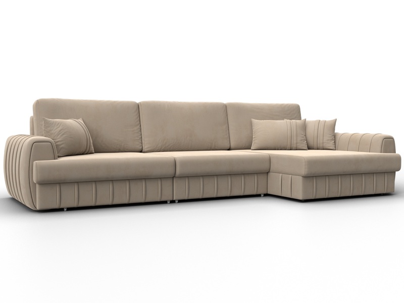 Диван угловой Лига-057 НПБ Лонг угол правый, Велюр, SEVEN 729 бежевый