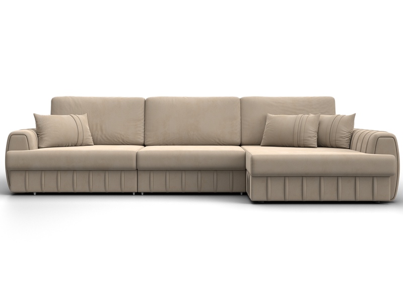 Диван угловой Лига-057 НПБ Лонг угол правый, Велюр, SEVEN 729 бежевый