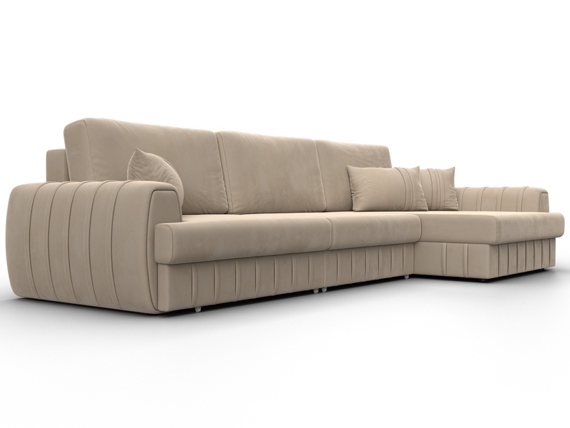 Диван угловой Лига-057 НПБ Лонг угол правый, Велюр, SEVEN 729 бежевый