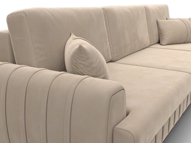 Диван угловой Лига-057 НПБ Лонг угол правый, Велюр, SEVEN 729 бежевый