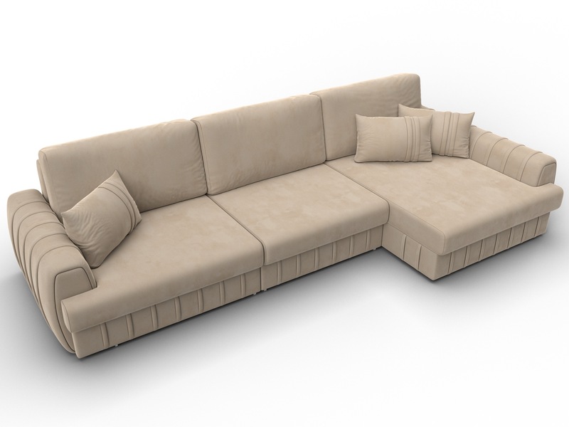 Диван угловой Лига-057 НПБ Лонг угол правый, Велюр, SEVEN 729 бежевый