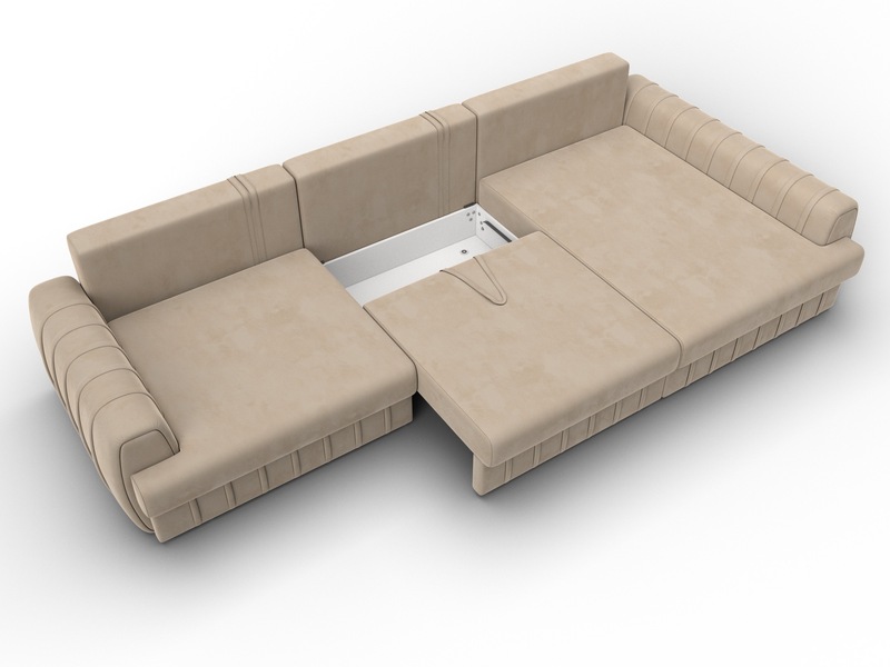 Диван угловой Лига-057 НПБ Лонг угол правый, Велюр, SEVEN 729 бежевый
