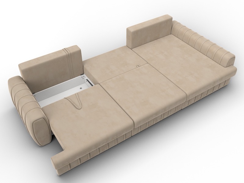 Диван угловой Лига-057 НПБ Лонг угол правый, Велюр, SEVEN 729 бежевый