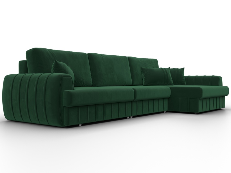 Диван угловой Лига-057 НПБ Лонг угол правый, Велюр, SEVEN 626 зеленый