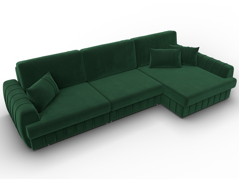 Диван угловой Лига-057 НПБ Лонг угол правый, Велюр, SEVEN 626 зеленый
