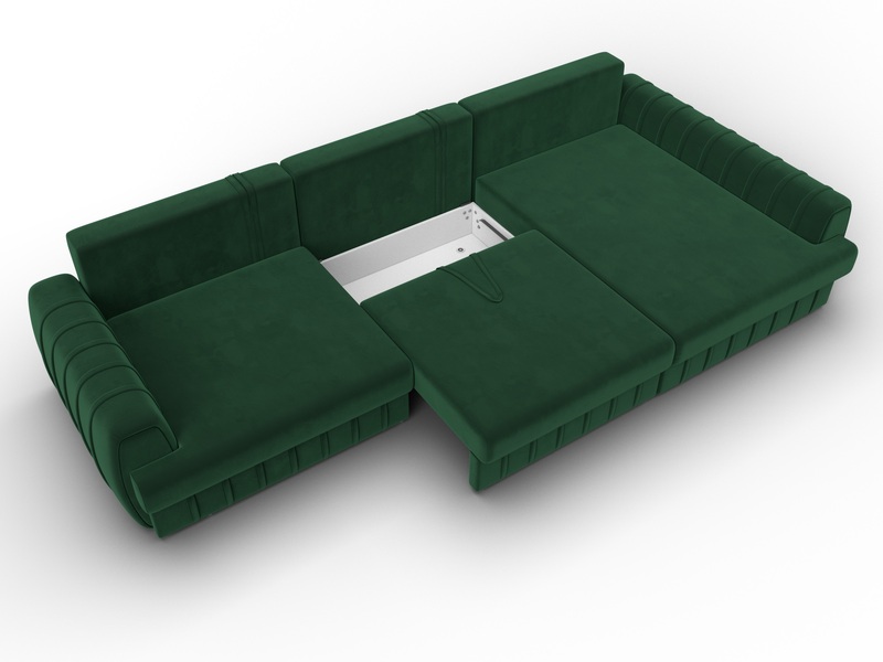 Диван угловой Лига-057 НПБ Лонг угол правый, Велюр, SEVEN 626 зеленый