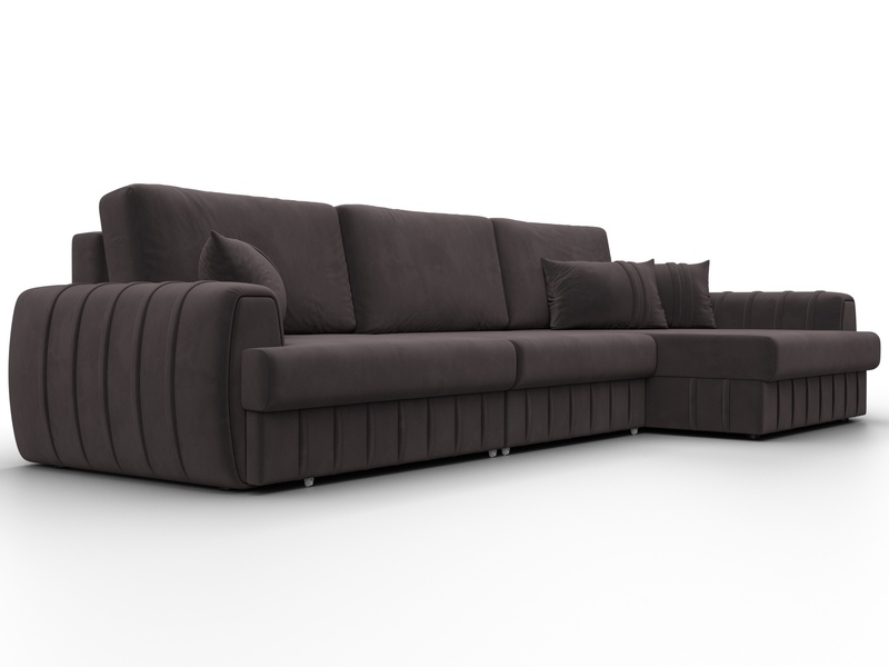 Диван угловой Лига-057 НПБ Лонг угол правый, Велюр, SEVEN 727 коричневый