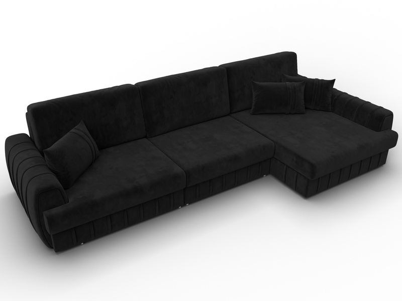 Диван угловой Лига-057 НПБ Лонг угол правый, Велюр, SEVEN 35 черный