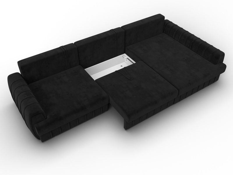 Диван угловой Лига-057 НПБ Лонг угол правый, Велюр, SEVEN 35 черный