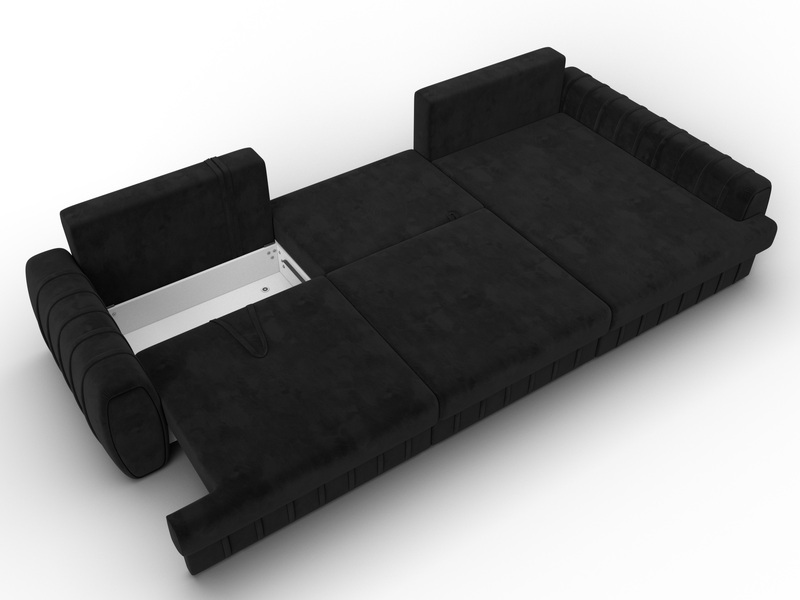 Диван угловой Лига-057 НПБ Лонг угол правый, Велюр, SEVEN 35 черный