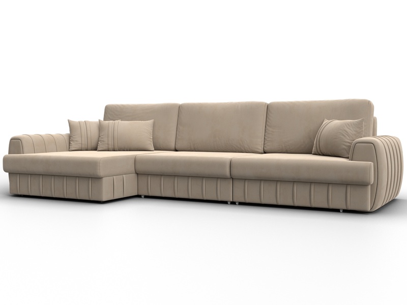 Диван угловой Лига-057 НПБ Лонг угол левый, Велюр, SEVEN 729 бежевый