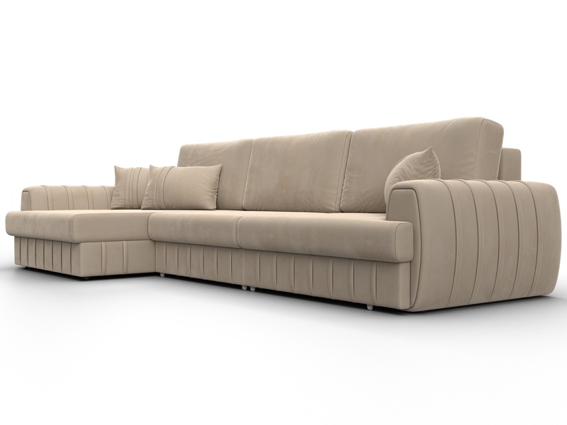 Диван угловой Лига-057 НПБ Лонг угол левый, Велюр, SEVEN 729 бежевый